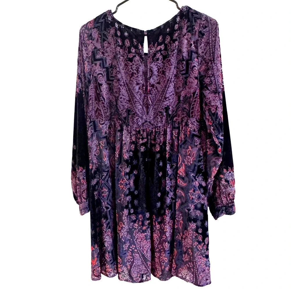 Free People Boho‎ Mirror, Mirror Long Sleeve Burnout Velvet Minidress, Medium